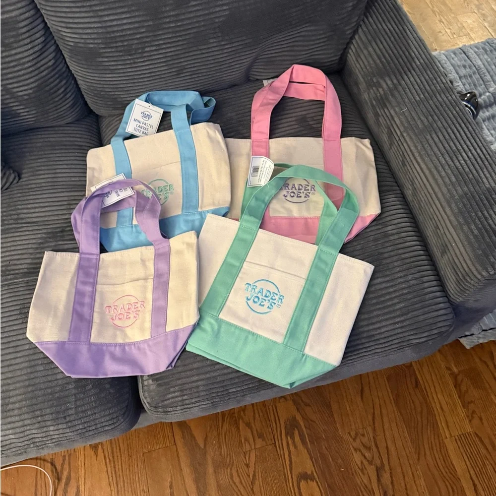 Canvas Mini Tote Bag - Pastel Color bundle Trader Joe’s new 4 Tote BUNDLE NWT - Picture 1 of 1